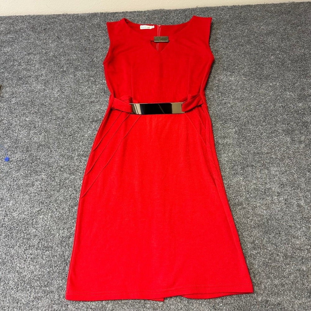Geilihamai Dress Womens Size XL Red Sleeveless Gold Belt Sheath Cocktail Evening